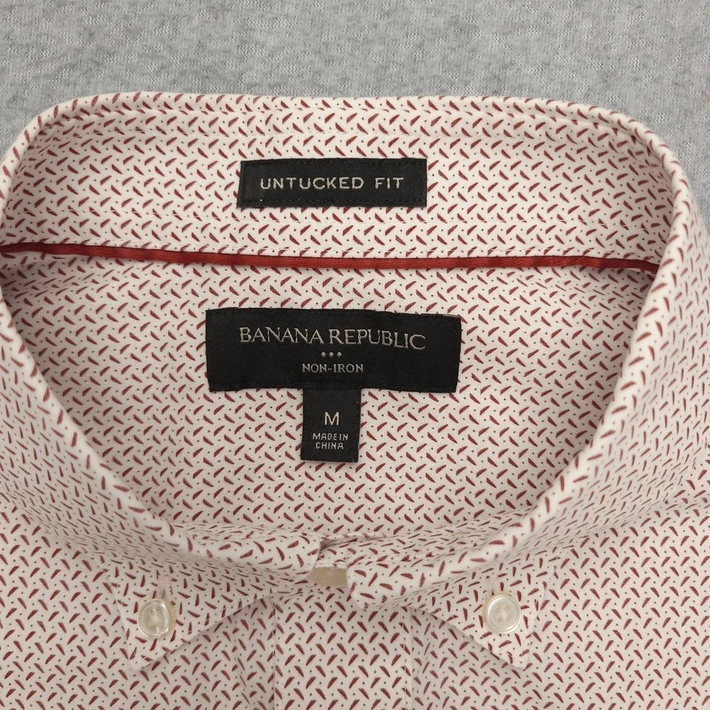 Banana Republic Dress Shirt Mens 15.5 33/34 White Geometric Regular Fit Non Iron